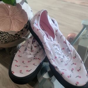 Vans White Floral Canvas Sneakers with Black Soles